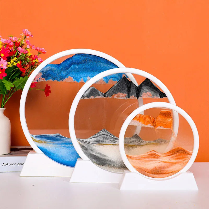 7/12inch Activity Sand Painting Round Glass 3D Hourglass Abysmal Sea Quicksand In Motion Display Frame For Home Decoration Gift