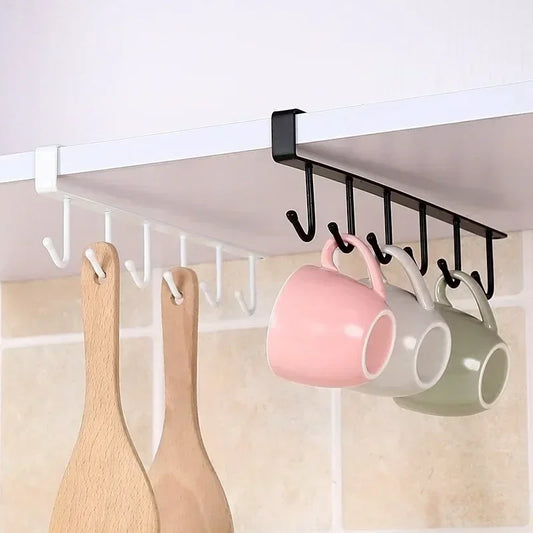 6 Hook Coffee Cup Mug Holder Plastic Cabinet Kitchen Storage Rack Multifunction Hook Shelf  Sundry Organizer Storage Hanger