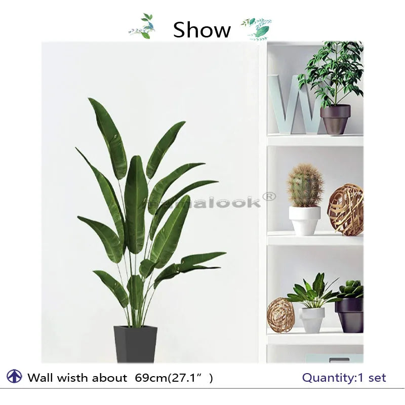 1 Piece of Tropical Plant Potted Pattern Wall Sticker with Exotic Vitality Green Leaves Living Room Bedroom Home Decoration