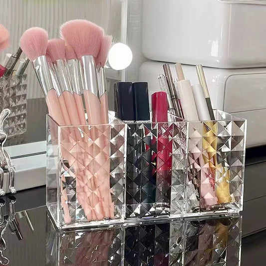 Cosmetic Storage Box Makeup Brush Holder Organizer Lipstick Eyebrow Pencil Bathroom Storage Display Stand Diamond Acrylic