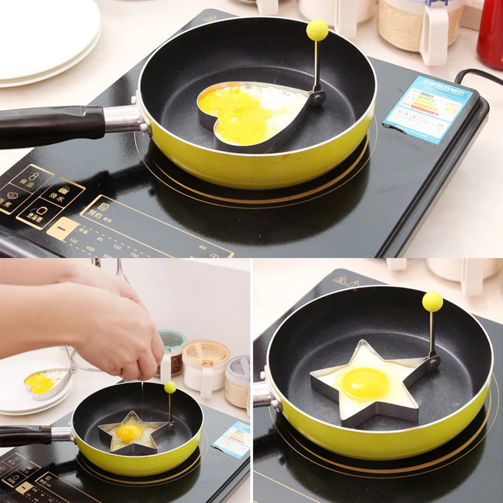 5Pcs Stainless Steel Eggs Rings Mold With Handle,Round Non-stick Pancake Omelette Mold For Griddle,Egg Shaper Home Kitchen Items