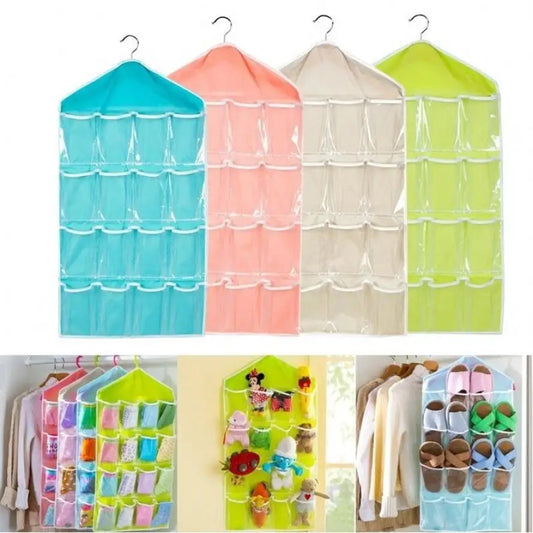 Hot 16Pockets WardrobePockets Clear Hanging Bag Socks Bra Underwear Stationery Rack Hanger Storage Saving Space Tidy Organizer