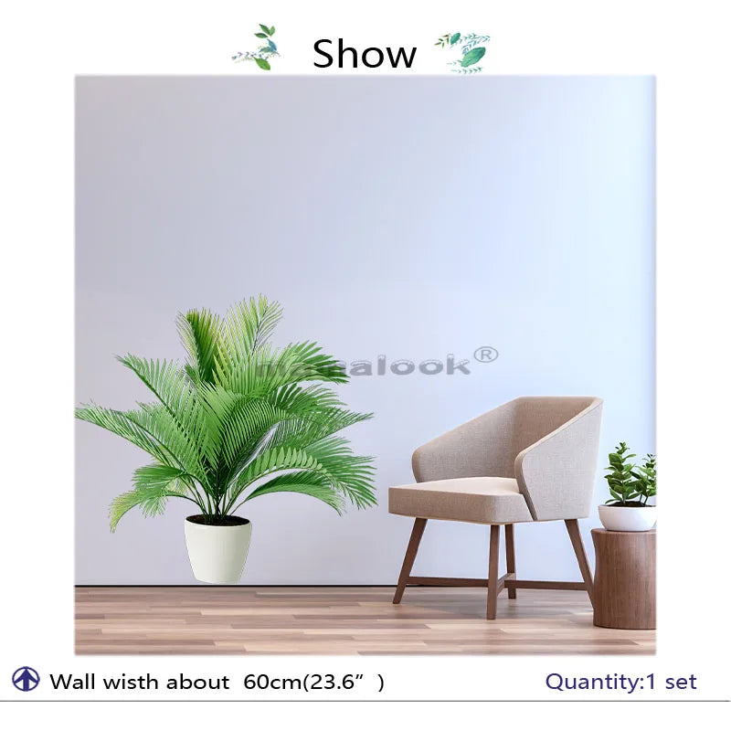 1 Piece of Tropical Plant Potted Pattern Wall Sticker with Exotic Vitality Green Leaves Living Room Bedroom Home Decoration