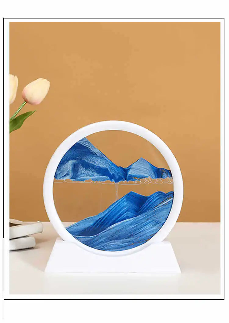 7/12inch Activity Sand Painting Round Glass 3D Hourglass Abysmal Sea Quicksand In Motion Display Frame For Home Decoration Gift