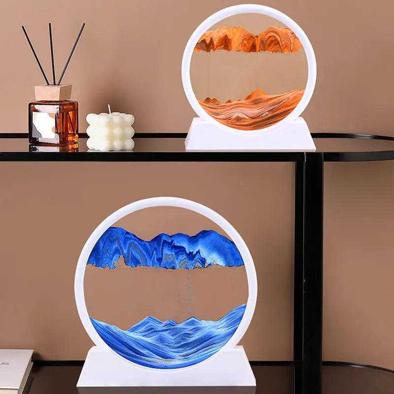 7/12inch Activity Sand Painting Round Glass 3D Hourglass Abysmal Sea Quicksand In Motion Display Frame For Home Decoration Gift