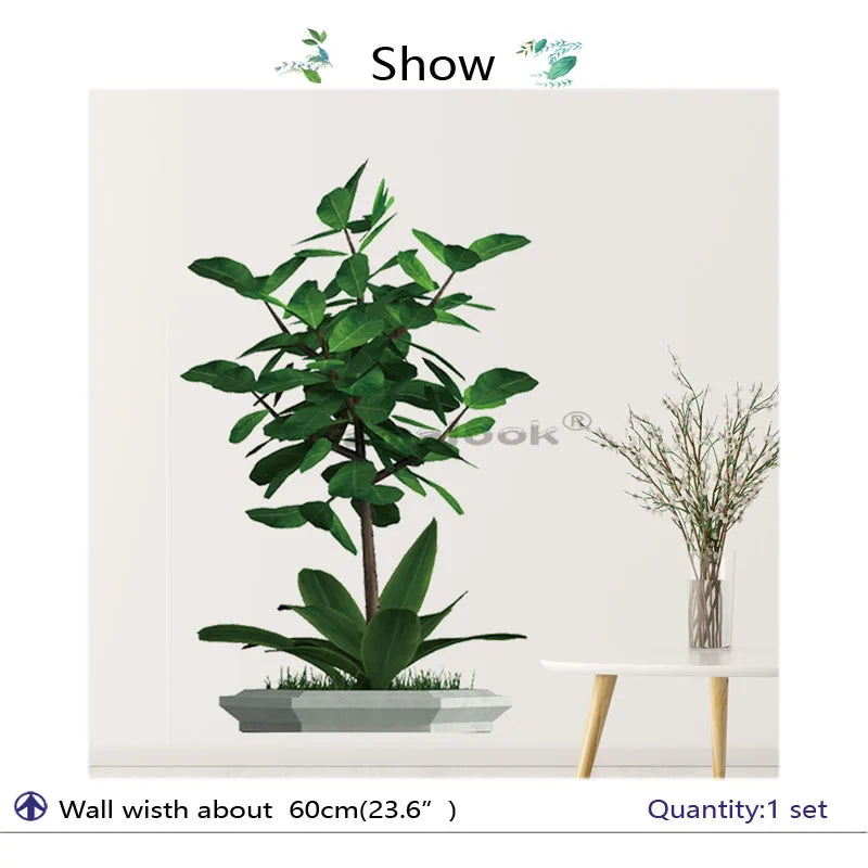 1 Piece of Tropical Plant Potted Pattern Wall Sticker with Exotic Vitality Green Leaves Living Room Bedroom Home Decoration